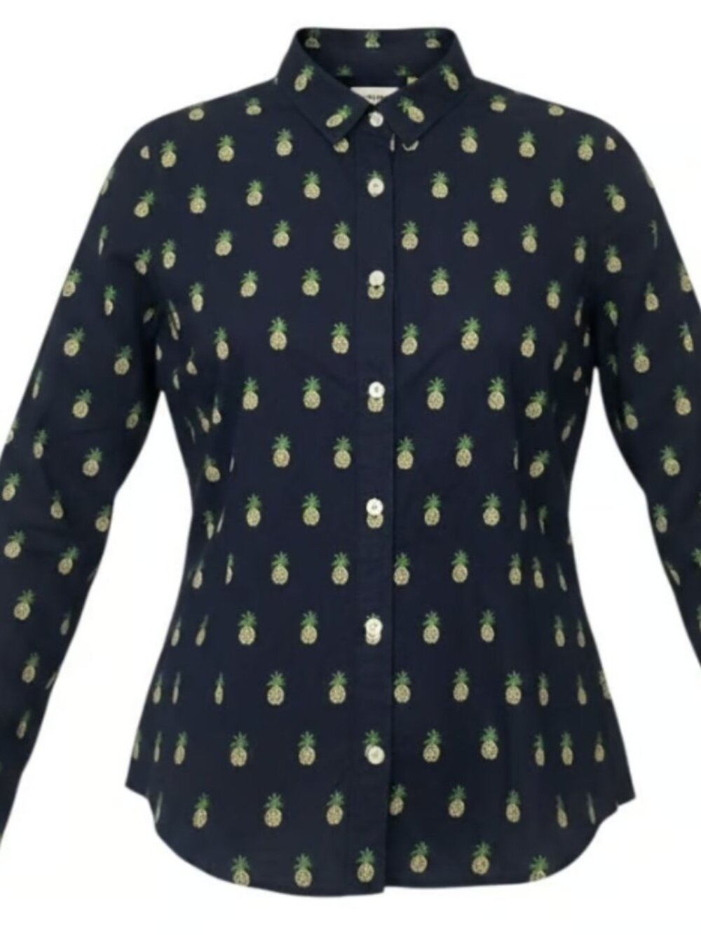 J. Crew The Perfect Shirt Navy Blue Pineapple Print Cotton Button Down‎ Womens S